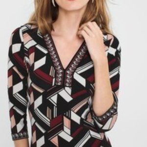 White House Black Market Three Quarter-Sleeve Geometric Printed Dress